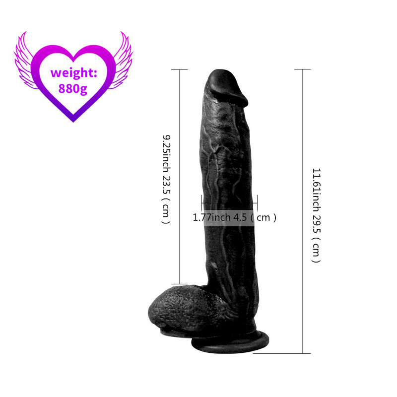 29.5 Cm Black Realistic Dildo Dong Silicone Penis Cock Suction Cup Balls Veins